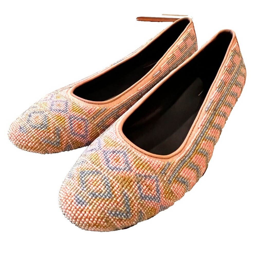 Donald J Pliner Blush Pink Multi Aztec Beaded HASIN Ballet Flats Size 9 NEW Shoe